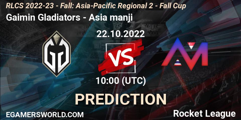 Pronóstico Gaimin Gladiators - Asia manji. 22.10.2022 at 10:00, Rocket League, RLCS 2022-23 - Fall: Asia-Pacific Regional 2 - Fall Cup