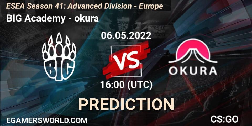 Pronóstico BIG Academy - okura. 06.05.2022 at 16:00, Counter-Strike (CS2), ESEA Season 41: Advanced Division - Europe