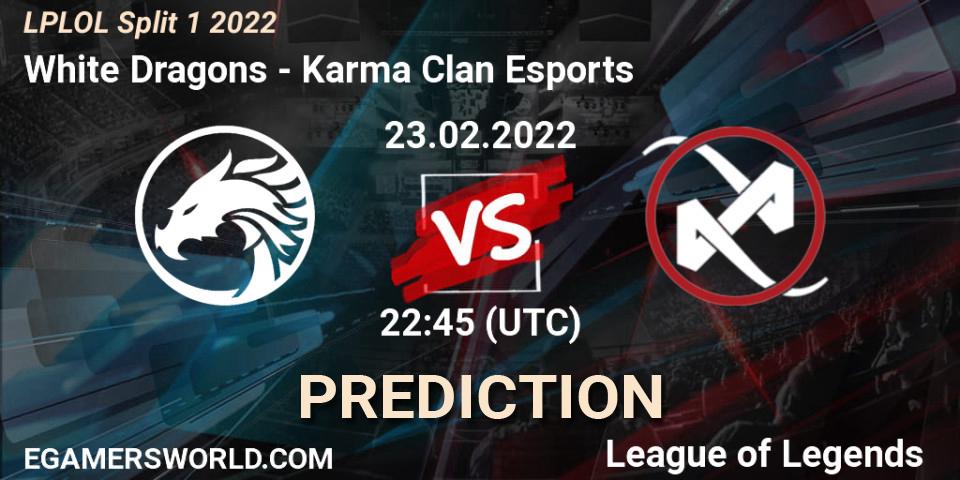 Pronóstico White Dragons - Karma Clan Esports. 23.02.2022 at 22:45, LoL, LPLOL Split 1 2022