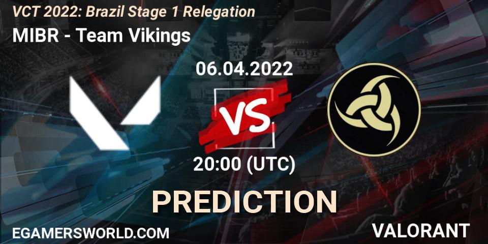 Pronóstico MIBR - Team Vikings. 06.04.2022 at 20:00, VALORANT, VCT 2022: Brazil Stage 1 Relegation