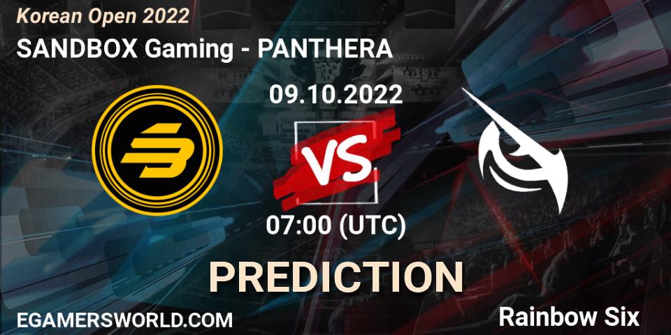 Pronóstico SANDBOX Gaming - PANTHERA. 09.10.2022 at 07:00, Rainbow Six, Korean Open 2022