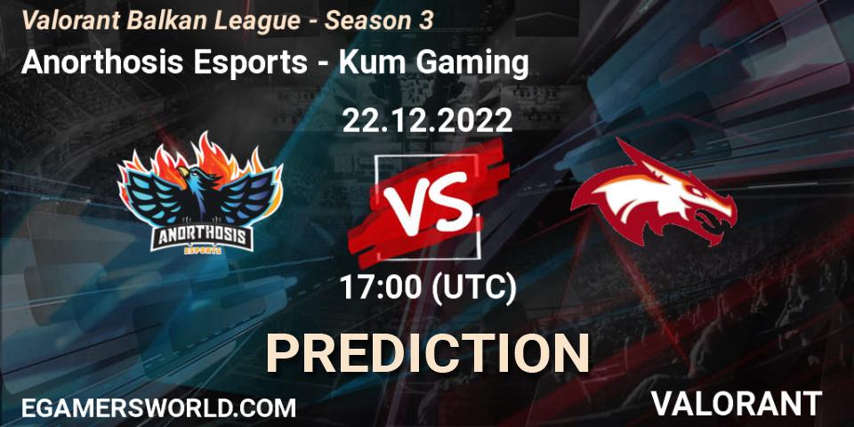 Pronóstico Anorthosis Esports - Kum Gaming. 22.12.2022 at 17:00, VALORANT, Valorant Balkan League - Season 3