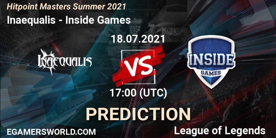 Pronóstico Inaequalis - Inside Games. 18.07.2021 at 17:30, LoL, Hitpoint Masters Summer 2021