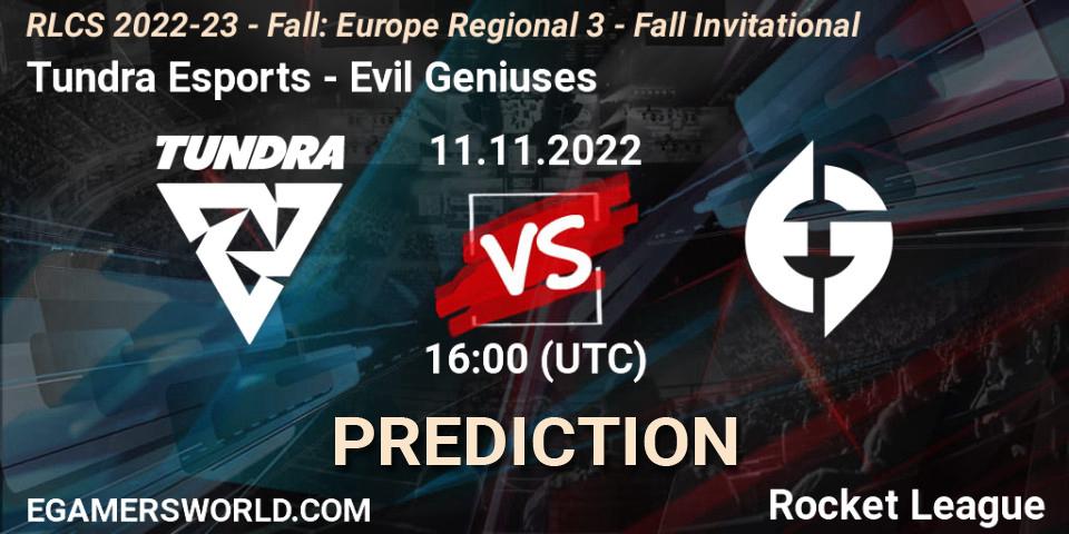 Pronóstico Tundra Esports - Evil Geniuses. 11.11.2022 at 16:00, Rocket League, RLCS 2022-23 - Fall: Europe Regional 3 - Fall Invitational