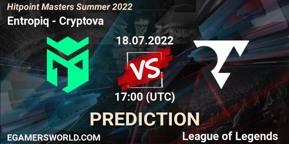 Pronóstico Entropiq - Cryptova. 18.07.2022 at 19:30, LoL, Hitpoint Masters Summer 2022