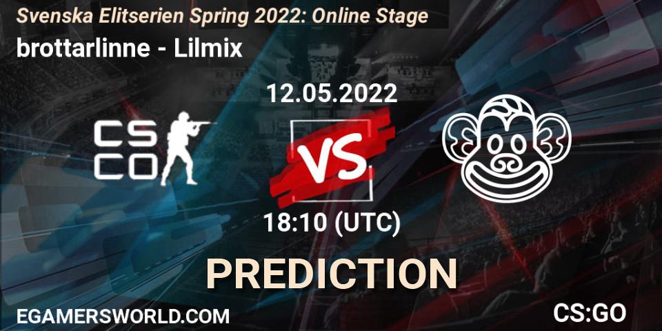 Pronóstico brottarlinne - Lilmix. 12.05.2022 at 18:10, Counter-Strike (CS2), Svenska Elitserien Spring 2022: Online Stage