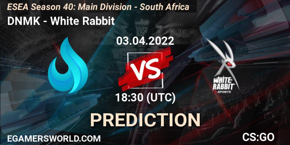Pronóstico DNMK - White Rabbit. 04.04.2022 at 18:00, Counter-Strike (CS2), ESEA Season 40: Main Division - South Africa