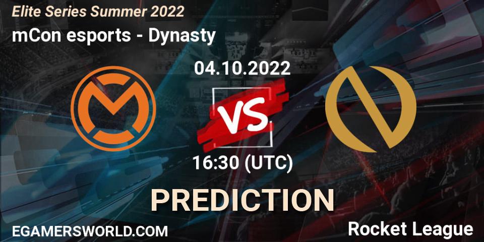 Pronóstico mCon esports - Dynasty. 04.10.2022 at 16:30, Rocket League, Elite Series Summer 2022