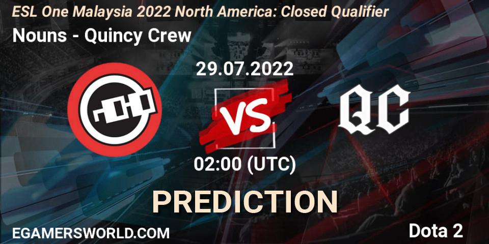 Pronóstico Nouns - Quincy Crew. 29.07.22, Dota 2, ESL One Malaysia 2022 North America: Closed Qualifier