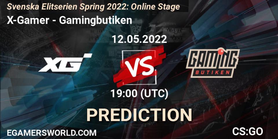 Pronóstico X-Gamer - Gamingbutiken. 12.05.2022 at 19:00, Counter-Strike (CS2), Svenska Elitserien Spring 2022: Online Stage