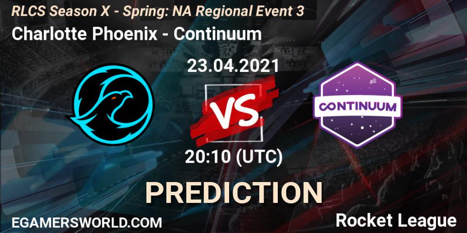 Pronóstico Charlotte Phoenix - Continuum. 23.04.2021 at 20:50, Rocket League, RLCS Season X - Spring: NA Regional Event 3