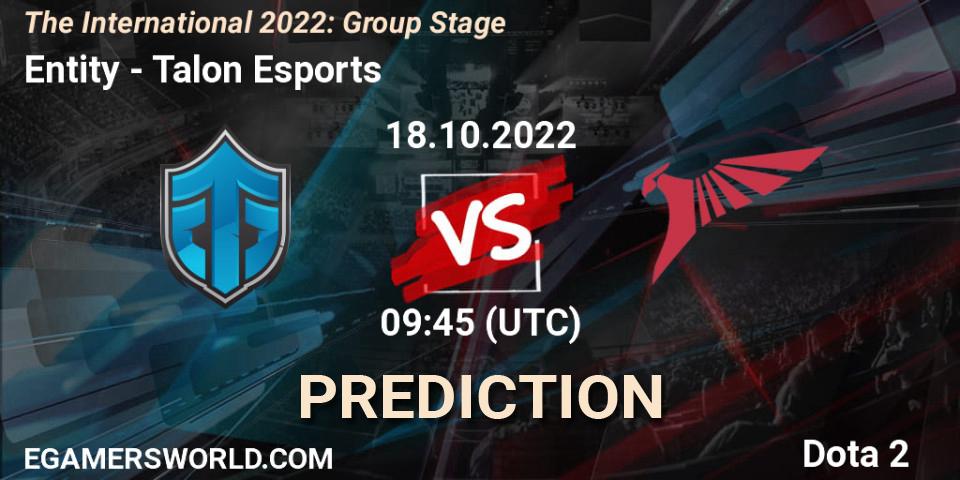 Pronóstico Entity - Talon Esports. 18.10.2022 at 09:50, Dota 2, The International 2022: Group Stage