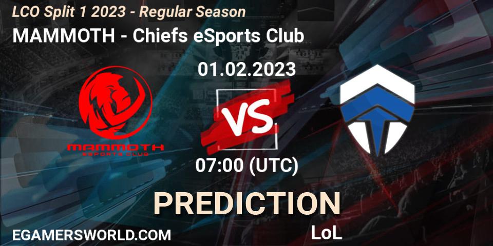 Pronóstico MAMMOTH - Chiefs eSports Club. 01.02.23, LoL, LCO Split 1 2023 - Regular Season