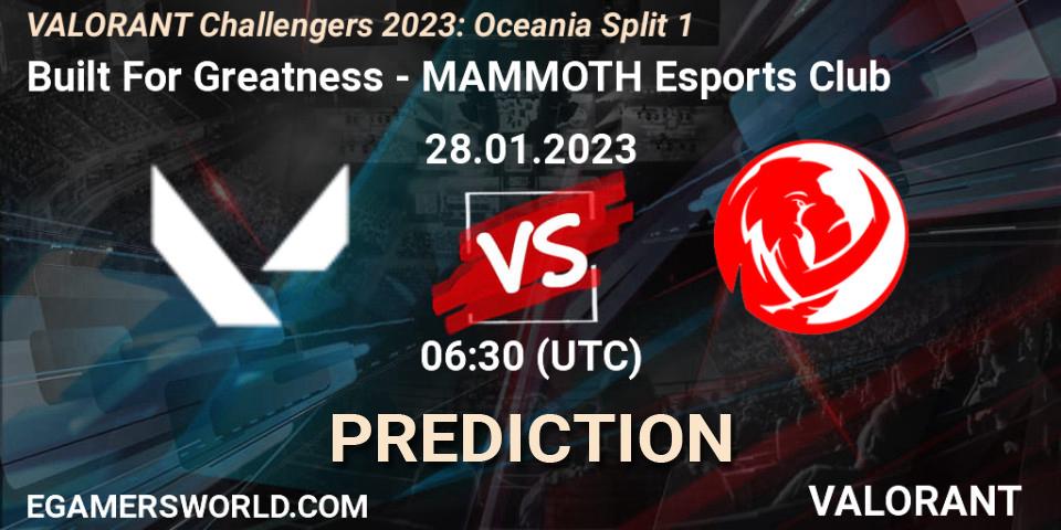 Pronóstico Built For Greatness - MAMMOTH Esports Club. 28.01.23, VALORANT, VALORANT Challengers 2023: Oceania Split 1