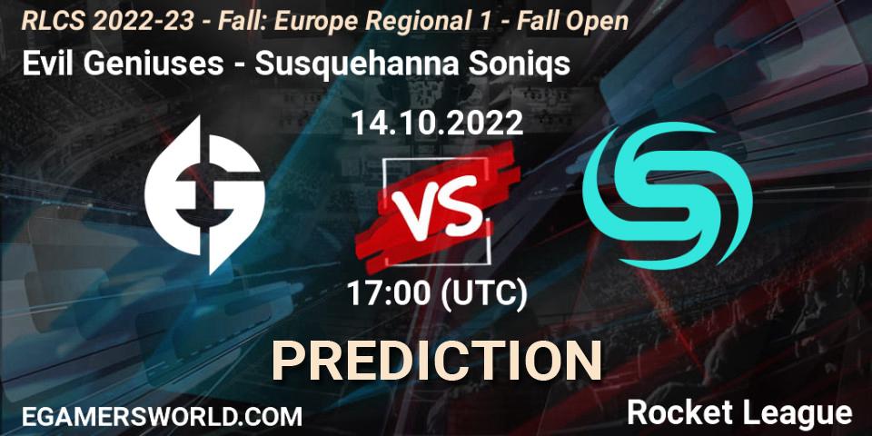 Pronóstico Evil Geniuses - Susquehanna Soniqs. 14.10.22, Rocket League, RLCS 2022-23 - Fall: Europe Regional 1 - Fall Open