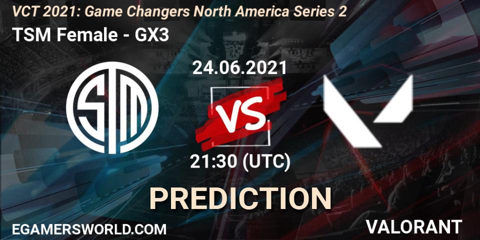 Pronóstico TSM Female - GX3. 24.06.2021 at 21:50, VALORANT, VCT 2021: Game Changers North America Series 2
