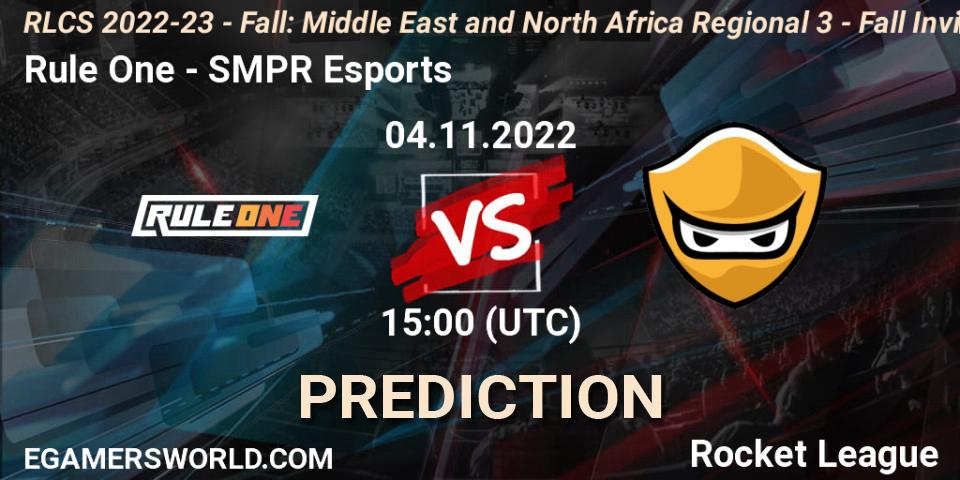 Pronóstico Rule One - SMPR Esports. 04.11.2022 at 15:00, Rocket League, RLCS 2022-23 - Fall: Middle East and North Africa Regional 3 - Fall Invitational