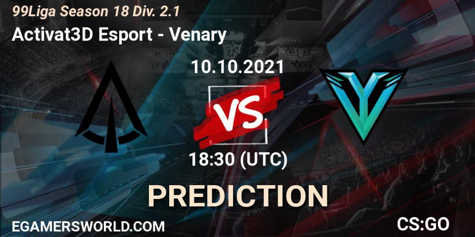 Pronóstico Activat3D Esport - Venary. 10.10.2021 at 18:30, Counter-Strike (CS2), 99Liga Season 18 Div. 2.1