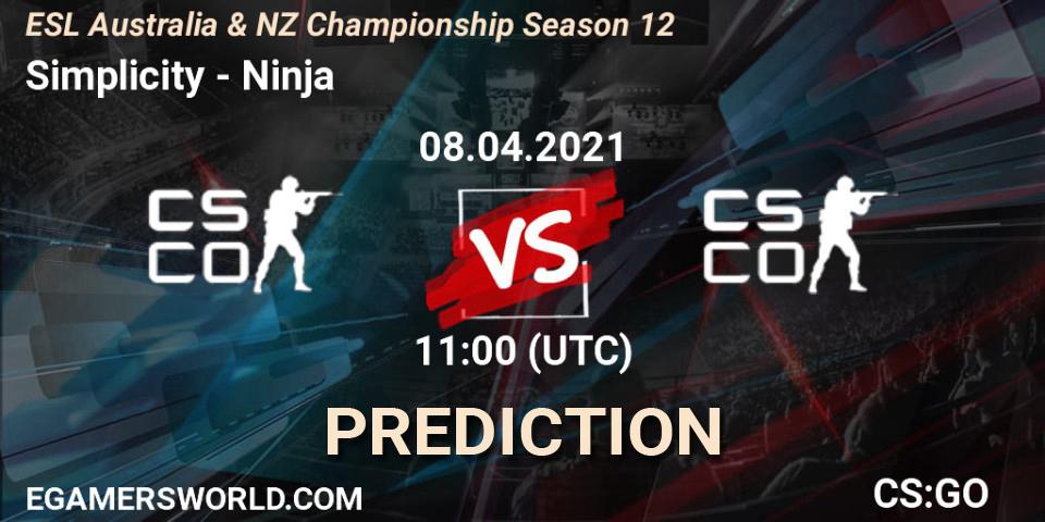 Pronóstico Simplicity - Ninja. 08.04.2021 at 11:40, Counter-Strike (CS2), ESL Australia & NZ Championship Season 12