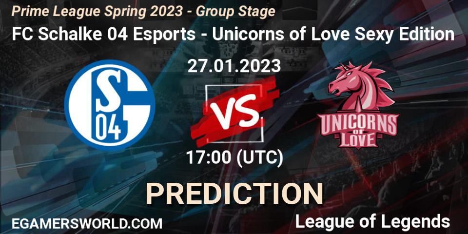 Pronóstico FC Schalke 04 Esports - Unicorns of Love Sexy Edition. 27.01.2023 at 17:00, LoL, Prime League Spring 2023 - Group Stage