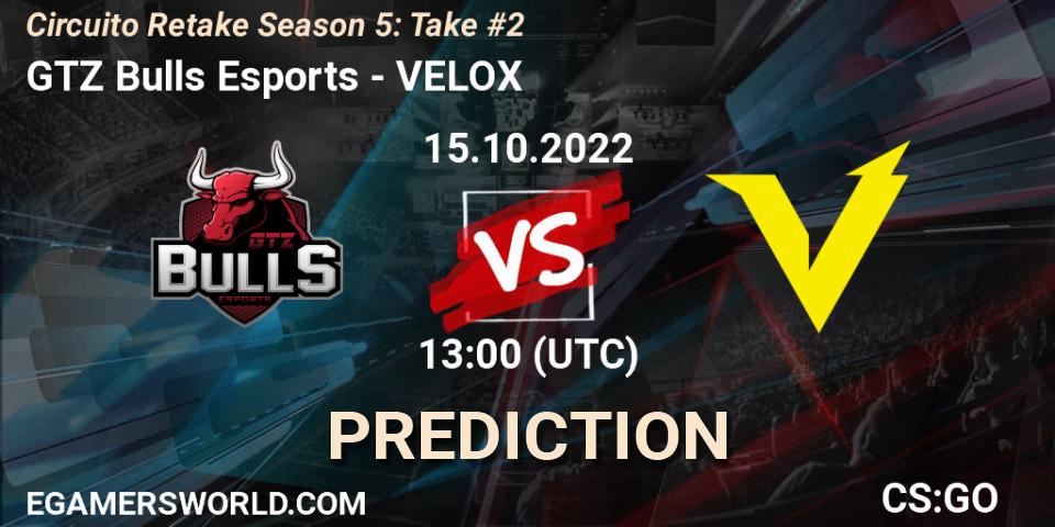 Pronóstico GTZ Bulls Esports - VELOX. 15.10.2022 at 13:00, Counter-Strike (CS2), Circuito Retake Season 5: Take #2