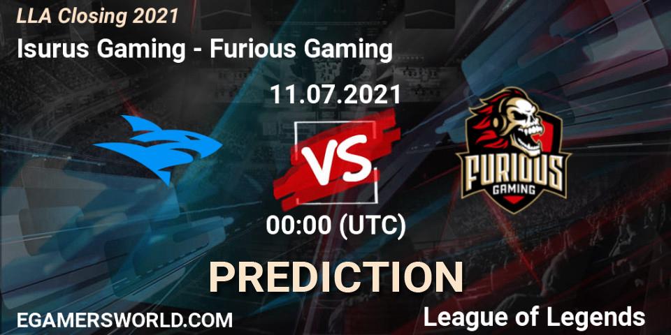Pronóstico Isurus Gaming - Furious Gaming. 11.07.21, LoL, LLA Closing 2021