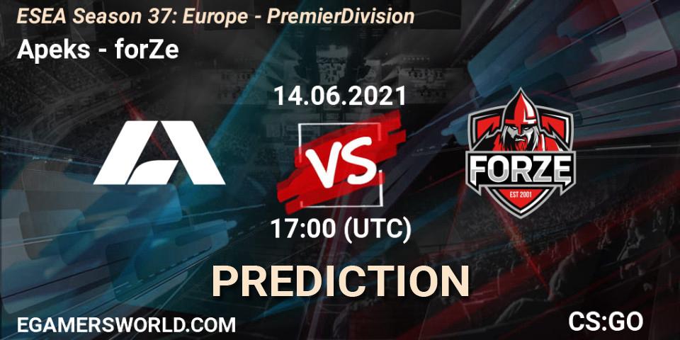 Pronóstico Apeks - forZe. 14.06.2021 at 17:00, Counter-Strike (CS2), ESEA Season 37: Europe - Premier Division