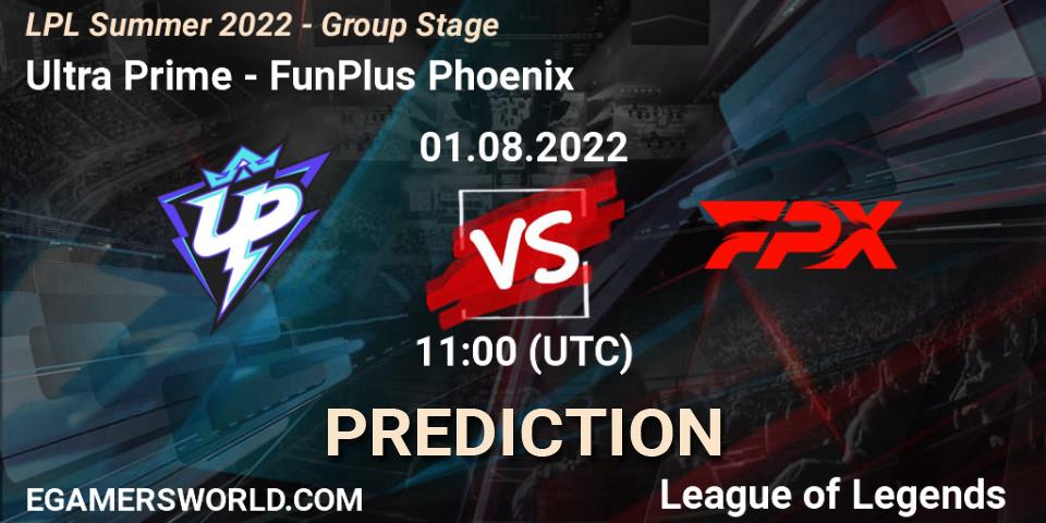 Pronóstico Ultra Prime - FunPlus Phoenix. 01.08.2022 at 11:00, LoL, LPL Summer 2022 - Group Stage