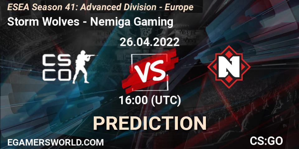 Pronóstico Storm Wolves - Nemiga Gaming. 26.04.2022 at 16:00, Counter-Strike (CS2), ESEA Season 41: Advanced Division - Europe