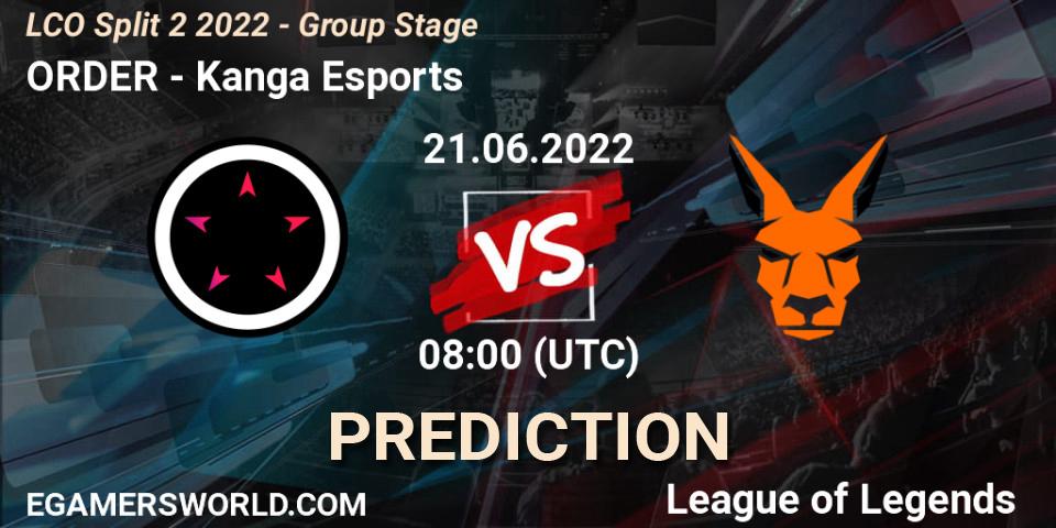 Pronóstico ORDER - Kanga Esports. 21.06.2022 at 08:00, LoL, LCO Split 2 2022 - Group Stage