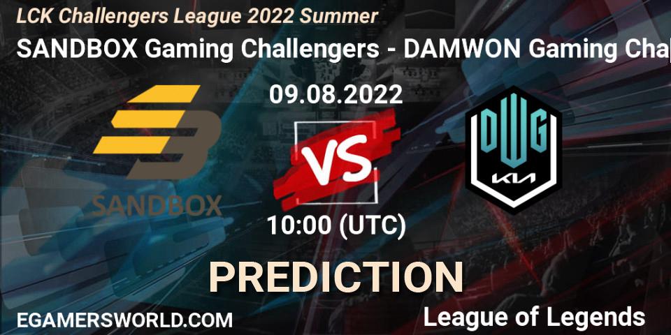 Pronóstico SANDBOX Gaming Challengers - DAMWON Gaming Challengers. 09.08.2022 at 10:20, LoL, LCK Challengers League 2022 Summer