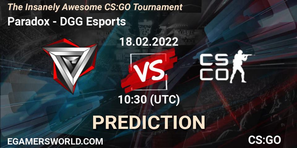 Pronóstico Paradox - DGG Esports. 18.02.2022 at 10:30, Counter-Strike (CS2), The Insanely Awesome CS:GO Tournament