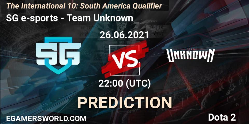 Pronóstico SG e-sports - Team Unknown. 26.06.21, Dota 2, The International 10: South America Qualifier