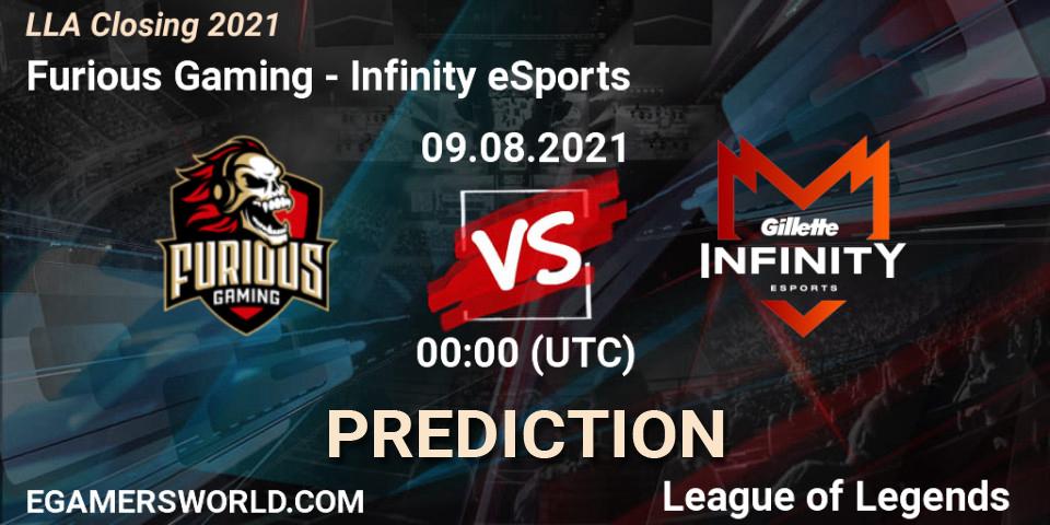 Pronóstico Furious Gaming - Infinity eSports. 09.08.2021 at 00:00, LoL, LLA Closing 2021