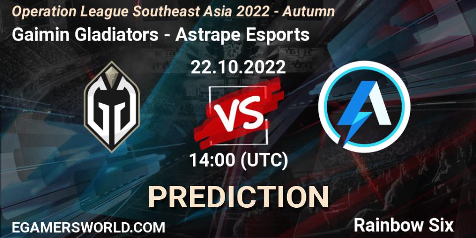 Pronóstico Gaimin Gladiators - Astrape Esports. 22.10.2022 at 14:00, Rainbow Six, Operation League Southeast Asia 2022 - Autumn