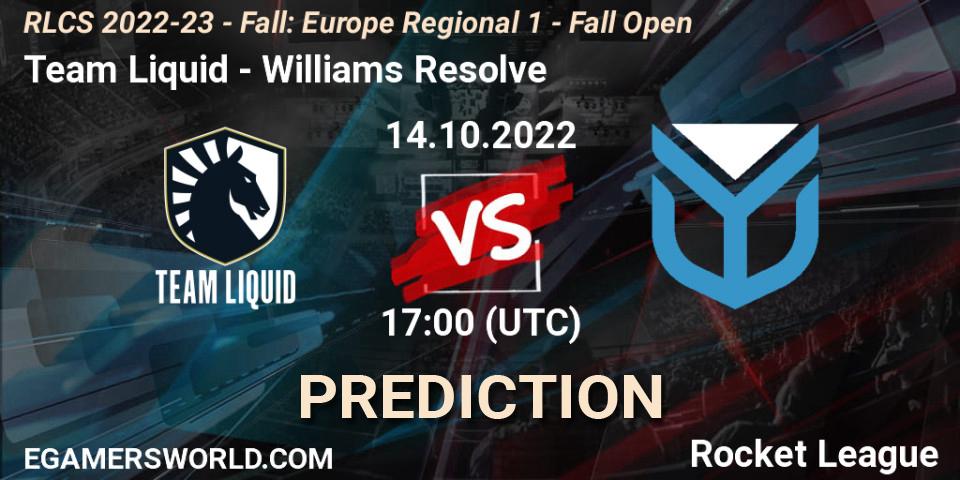 Pronóstico Team Liquid - Williams Resolve. 14.10.2022 at 15:00, Rocket League, RLCS 2022-23 - Fall: Europe Regional 1 - Fall Open