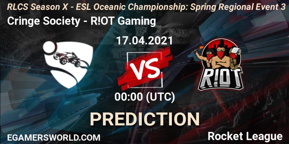 Pronóstico Cringe Society - R!OT Gaming. 17.04.2021 at 00:00, Rocket League, RLCS Season X - ESL Oceanic Championship: Spring Regional Event 3