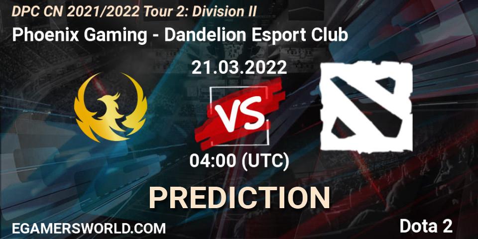 Pronóstico Phoenix Gaming - Dandelion Esport Club. 21.03.2022 at 04:01, Dota 2, DPC 2021/2022 Tour 2: CN Division II (Lower)