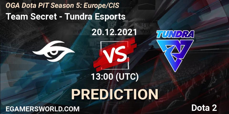 Pronóstico Team Secret - Tundra Esports. 20.12.2021 at 13:00, Dota 2, OGA Dota PIT Season 5: Europe/CIS