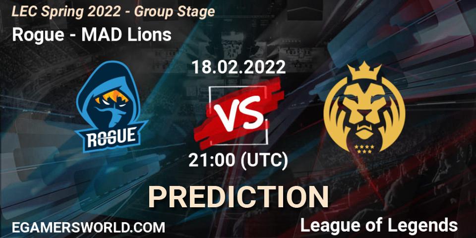 Pronóstico Rogue - MAD Lions. 18.02.2022 at 21:10, LoL, LEC Spring 2022 - Group Stage