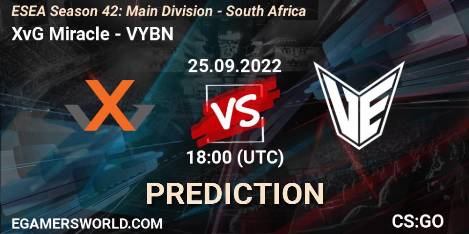 Pronóstico XvG Miracle - VYBN. 25.09.2022 at 18:00, Counter-Strike (CS2), ESEA Season 42: Main Division - South Africa