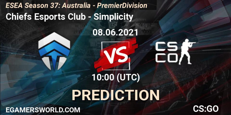 Pronóstico Chiefs Esports Club - Simplicity. 08.06.2021 at 10:00, Counter-Strike (CS2), ESEA Season 37: Australia - Premier Division