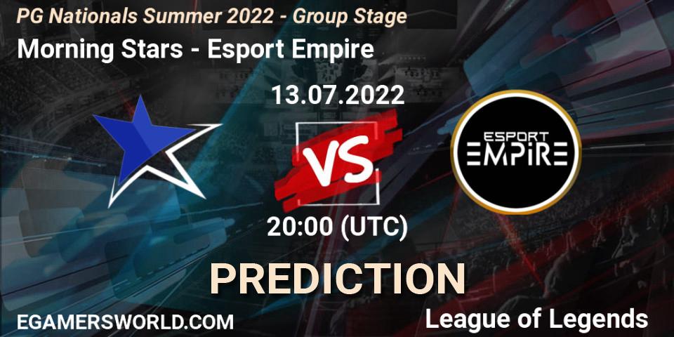 Pronóstico Morning Stars - Esport Empire. 13.07.2022 at 20:00, LoL, PG Nationals Summer 2022 - Group Stage