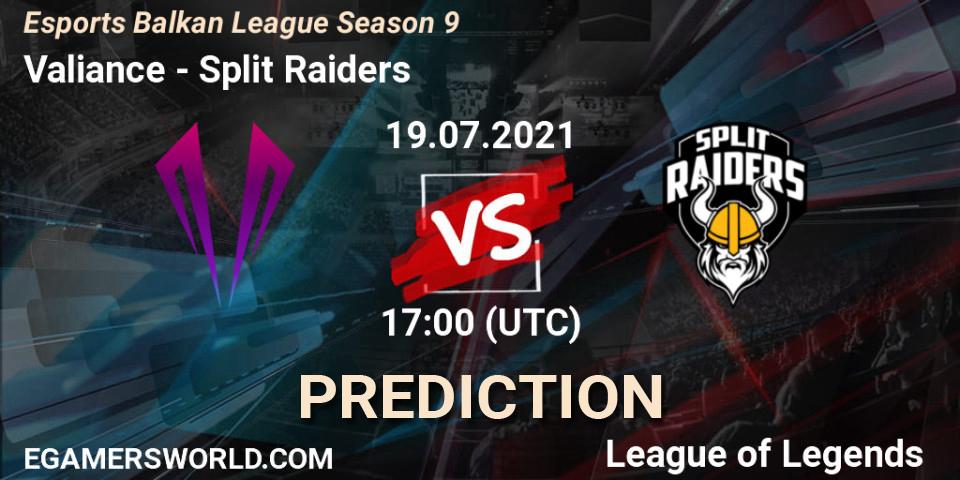 Pronóstico Valiance - Split Raiders. 19.07.2021 at 17:00, LoL, Esports Balkan League Season 9