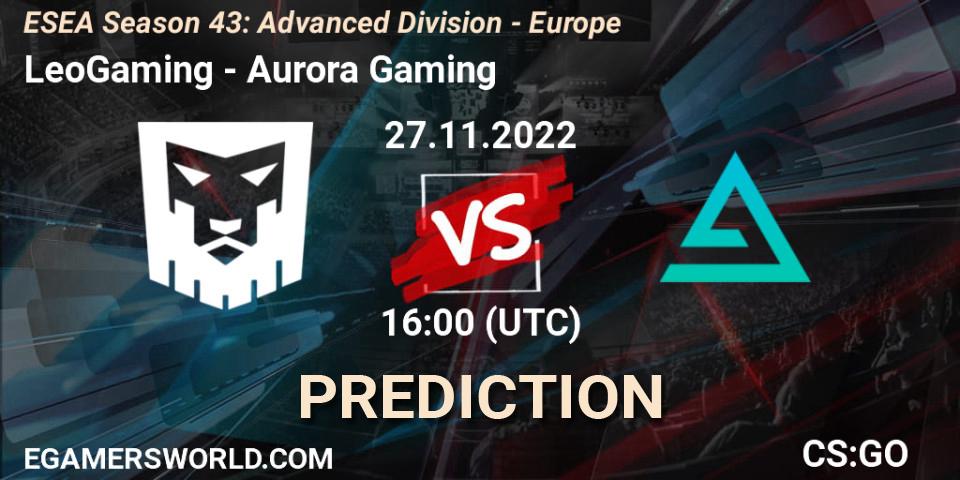Pronóstico LeoGaming - Aurora. 27.11.2022 at 16:00, Counter-Strike (CS2), ESEA Season 43: Advanced Division - Europe