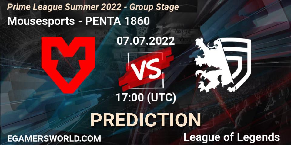 Pronóstico Mousesports - PENTA 1860. 07.07.2022 at 16:00, LoL, Prime League Summer 2022 - Group Stage