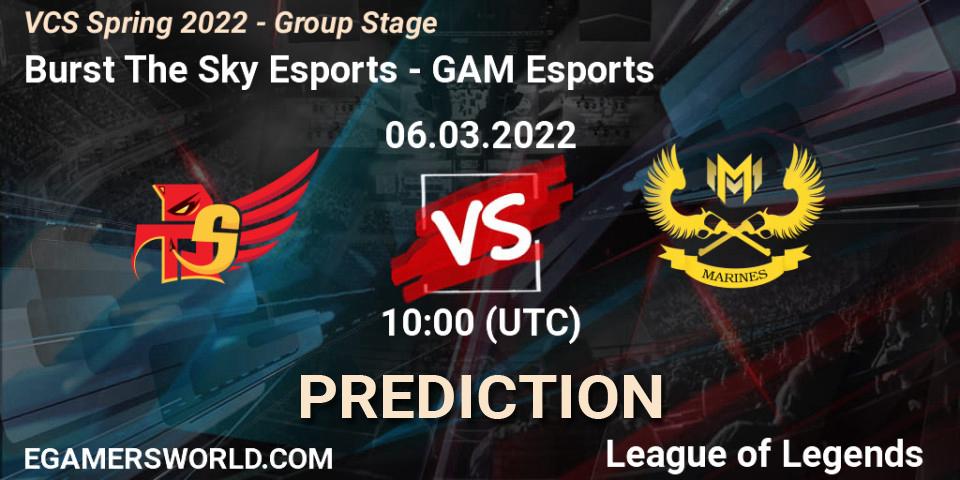 Pronóstico Burst The Sky Esports - GAM Esports. 06.03.2022 at 10:00, LoL, VCS Spring 2022 - Group Stage 