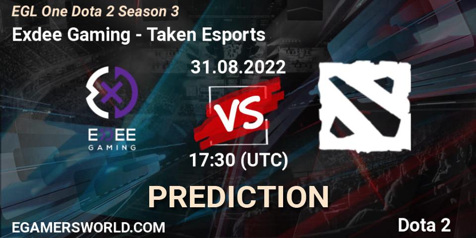 Pronóstico Exdee Gaming - Taken Esports. 31.08.2022 at 17:34, Dota 2, EGL One Dota 2 Season 3
