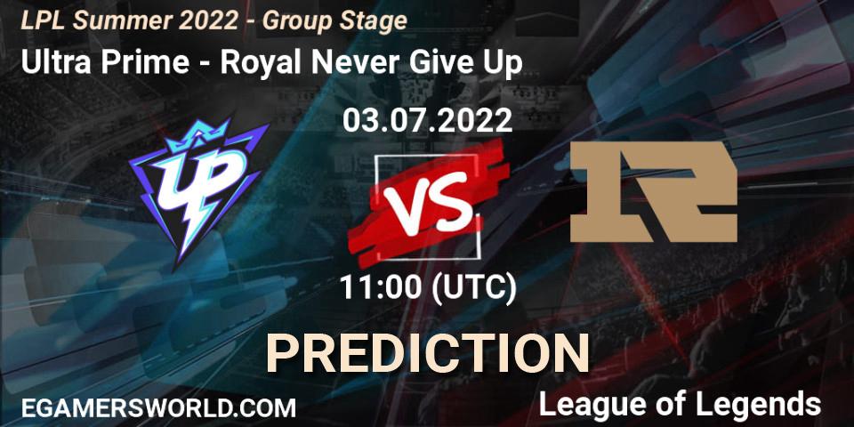 Pronóstico Ultra Prime - Royal Never Give Up. 03.07.2022 at 12:00, LoL, LPL Summer 2022 - Group Stage