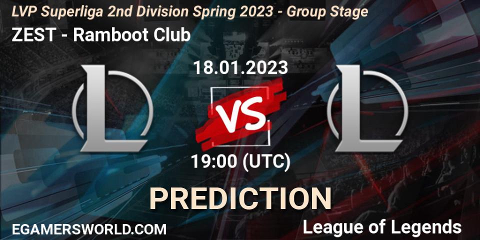 Pronóstico ZEST - Ramboot Club. 18.01.23, LoL, LVP Superliga 2nd Division Spring 2023 - Group Stage